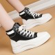 Platform Soft Sole Shallow Mouth Lace Up Ankle Sneakers - Black image