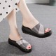 Casual Thick Sole Peep Toe Slip On Wedge Slippers - Grey image