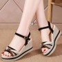 Comfortable Fish Mouth Soft Soled Buckle Closure Wedge Sandals - Black