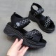 Open Toe Velcro Closure Cross Border Strappy Wedge Sandals - Black image