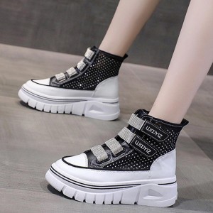 Platform Thick Bottom Mesh Velcro Soft Sole Women Sneakers - Black