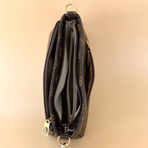 Oblique Adjustable Stripe Floral Women Shoulder Bag - Dark Brown image
