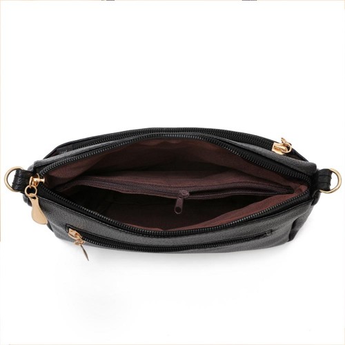 Glossy Adjustable Stripe Plain Zippers Pockets Shoulder Bag - Black image