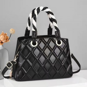 Luxury Geometric Embossed Zipper Closure Tote Handbag - Black