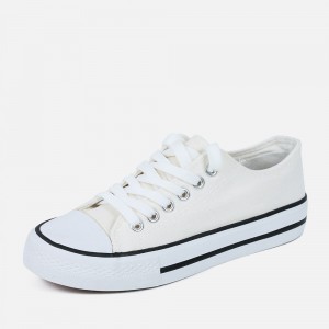 Women White Color With Black Lines Comfty Canvas Shoes For Women