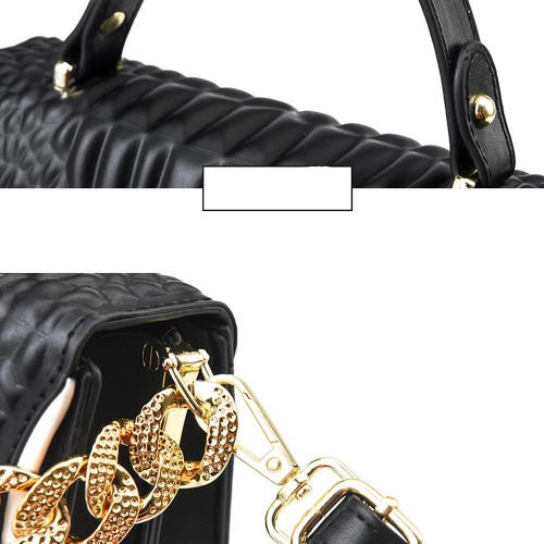 Two Piece Durable Chain Texture Embossed Women Shoulder Bag - Black image