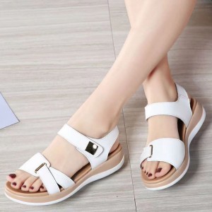 Velcro Closure Open Toe Flat Sandals for Women in White