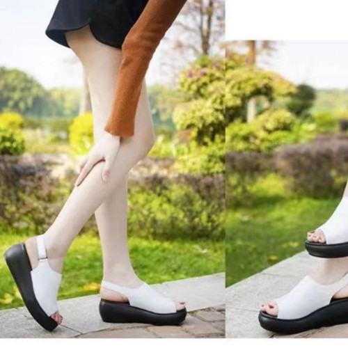 Peep Toe Ankle Strap Waterproof Wedge Sandals - White image