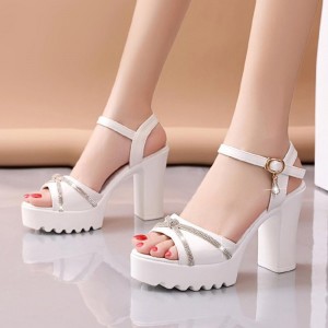 Bohemian Platform Buckle Strap Women High Heel Sandals - White