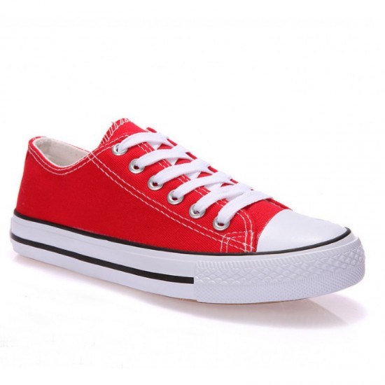 red colour canvas shoes