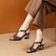 Luxury Chunky Leather Buckle Strap Women Heel Sandals Brown image
