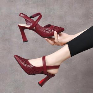 Luxurious Style Floral Pattern Splicing Women High Heels Red