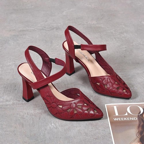 Luxurious Style Floral Pattern Splicing Women High Heels Red image