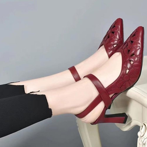 Luxurious Style Floral Pattern Splicing Women High Heels Red image