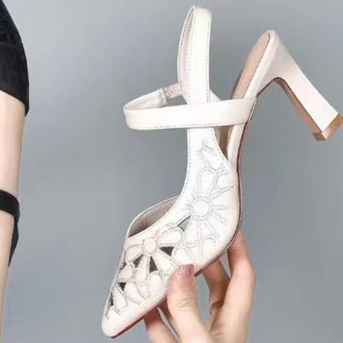 Luxurious Style Floral Pattern Splicing Women High Heels Cream image