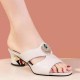Casual Style Open Toe Hollow Women Thick Heels Shoes - Cream image