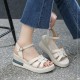Multi Strapped Buckle Closure Women Wedge Sandals Cream image