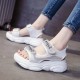 Rhinestone Muffin Open Toe Velcro Wedge Sporty Sandals - White image