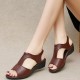 Casual Style Thick Soled Hollow Peep Toe Zipper Wedge Sandals Brown image