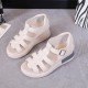 Fish Mouth Strappy Hollow Buckle Closure Wedge Sandals - Cream image