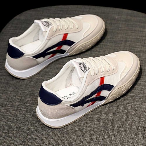 Canvas Breathable Sporty Lace Up Women Stripes Sneakers - Blue image