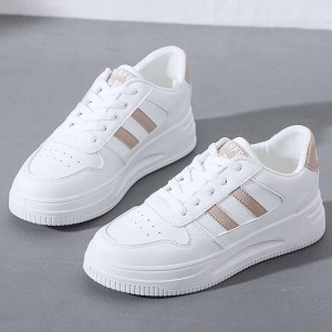 Shallow Mouth Stripe Breathable Laces Up Women Sneakers Brown
