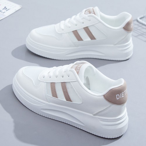 Shallow Mouth Stripe Breathable Laces Up Women Sneakers Brown image