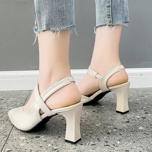 Ankle Strap Pointed Toe Soft Women High Heels Beige image
