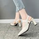 Ankle Strap Pointed Toe Soft Women High Heels Beige image