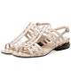 Hollow Out Strapped Buckle Closure Low Heel Sandals - Cream image