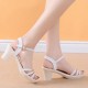 Fairy Style Hollow Out Ankle Strap Peep Toe Mid Heel Sandals - White image