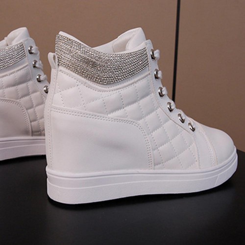 Comfort Rhinestone Decorated High Top Women Fashion Sneakers - White image