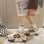 Soft Breathable Round Toe Thick Bottom Lace Up Sneakers - Brown