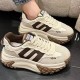 Soft Breathable Round Toe Thick Bottom Lace Up Sneakers - Brown image