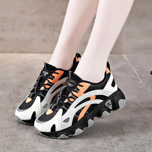 Breathable Mesh Round Toe Cross Straps Lace Up Sneakers - White image