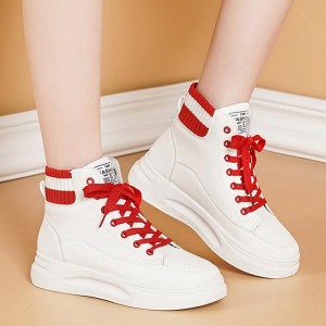 Platform Soft Sole  Shallow Mouth Lace Up Ankle Sneakers - White