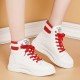 Platform Soft Sole Shallow Mouth Lace Up Ankle Sneakers - White image