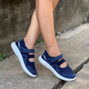 Comfort Shallow Mouth Velcro Closure Flat Casual Shoes - Blue