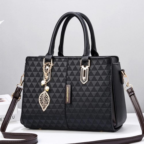 Stylish & Functional Geometric Embossed Women Tote Handbags - Black image