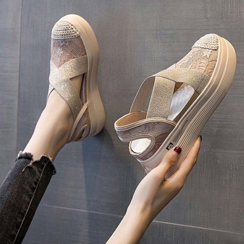 Casual Style Breathable Thick Bottom Pedal Loafer Shoes Beige image