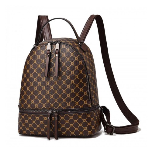 Leisure Travel Grid Zipper Pockets Women Backpacks - Dark Brown image