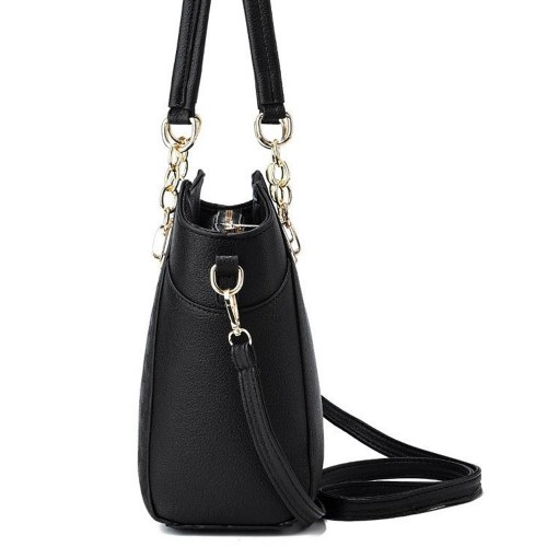 Trendy Floral Embossed Two Piece Women Tote Hand Bag - Black image