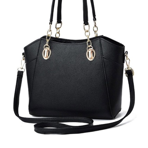 Trendy Floral Embossed Two Piece Women Tote Hand Bag - Black image