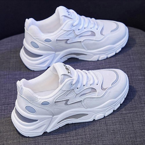 Breathable Hollow Out Mesh Lace up Women Sneakers - White image