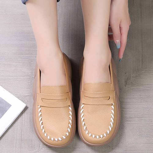 Casual Shallow Mouth Thick Sole Slip On Loafers Casual Shoes Brown image