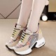 Round Toed Plaid Pattern Lace Up Mesh Sports Sneakers - Beige image