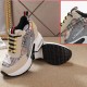 Round Toed Plaid Pattern Lace Up Mesh Sports Sneakers - Beige image