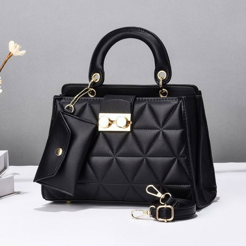 Two Piece Stone Pattern Embossed Women Tote Hand Bag - Black image
