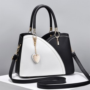 Trendy Adjustable Straps Color Block Heart Hinging Women Handbag - Black