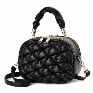 Trendy Embossed Winkled  Mini Women Round Shoulder Bag - Black